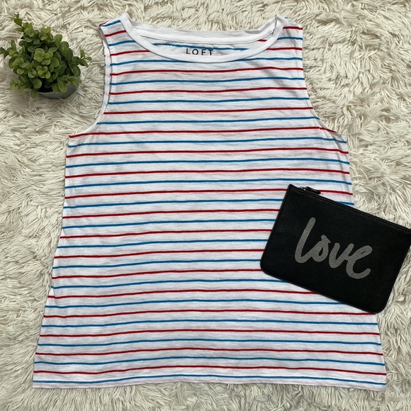 Loft Sleeveless Striped Tee ๐ White Red & Blue - Picture 2 of 10